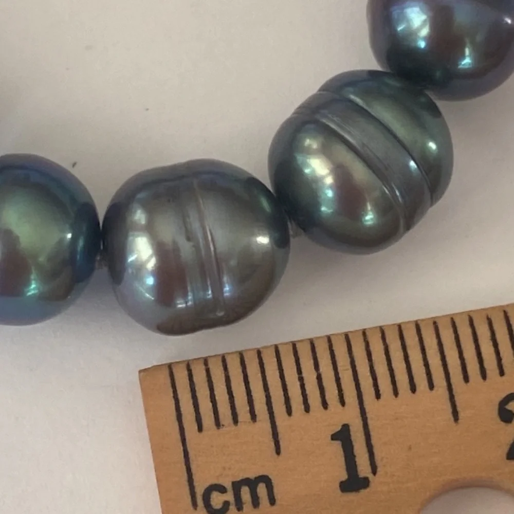 Freshwater Cultured Peacock Blue Gray Pearl Necklace SS925 New In Box
